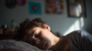 Osoba spava u polumraku obasjana jutarnjim svetlom