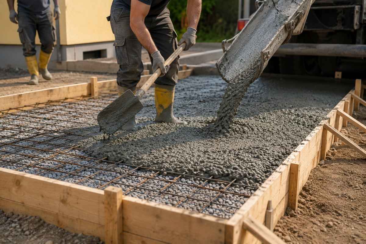 prikaz osobe koja betonira garažu